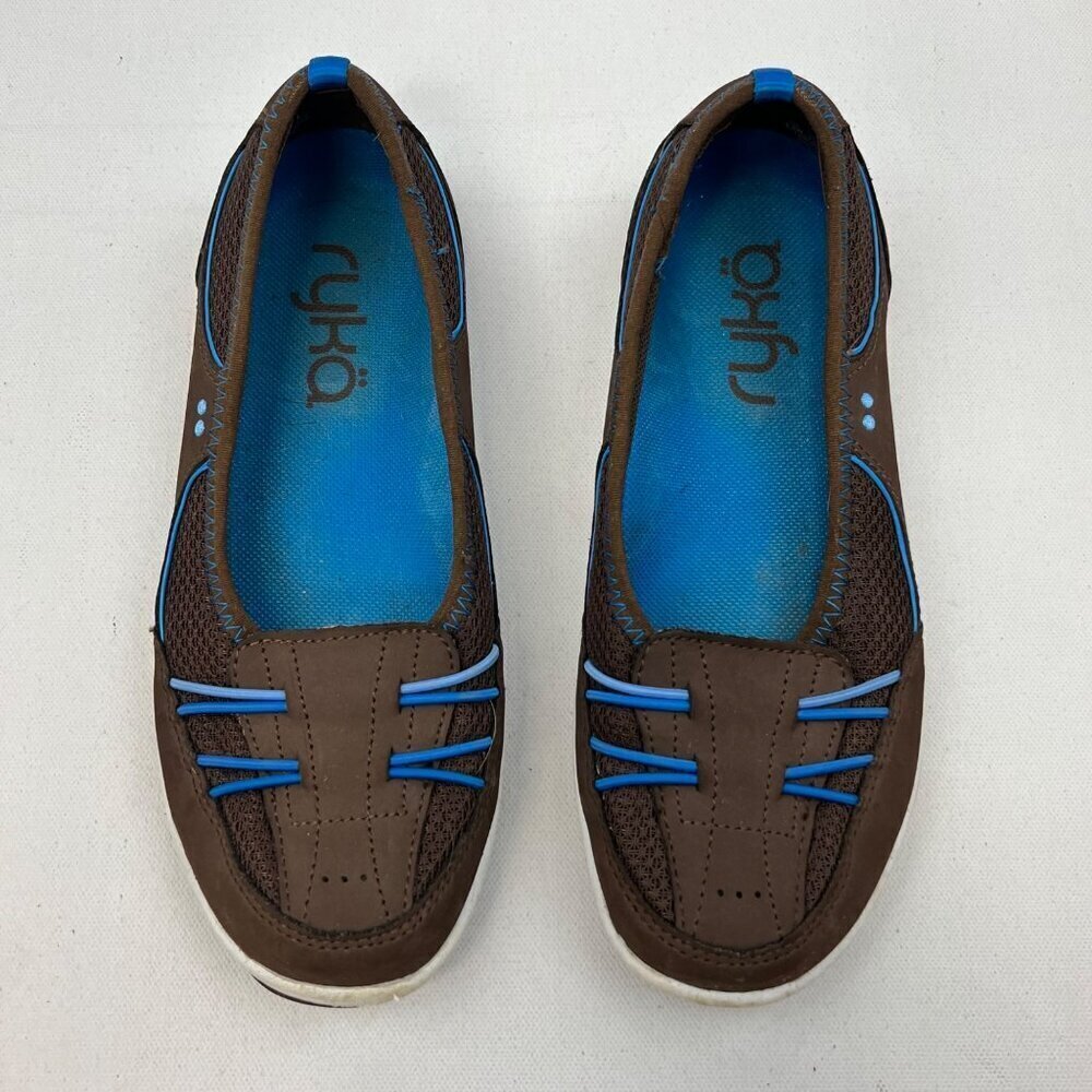 Ryka Women’s Brown Leather Bungee Slip On Skimmer Flats Brown/Multi Size 6.5W - Picture 3 of 9